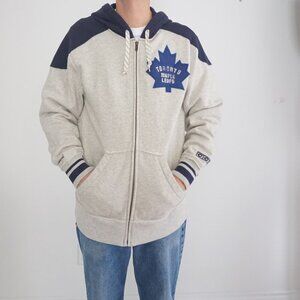 Toronto Maple Leafs Hockey CCM NHL Navy Cream Zip Up Hooded Sweatshirt Large